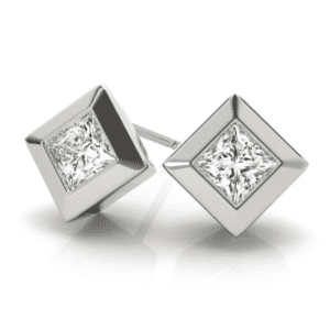 Bezel Set Princess Cut Diamond Earrings